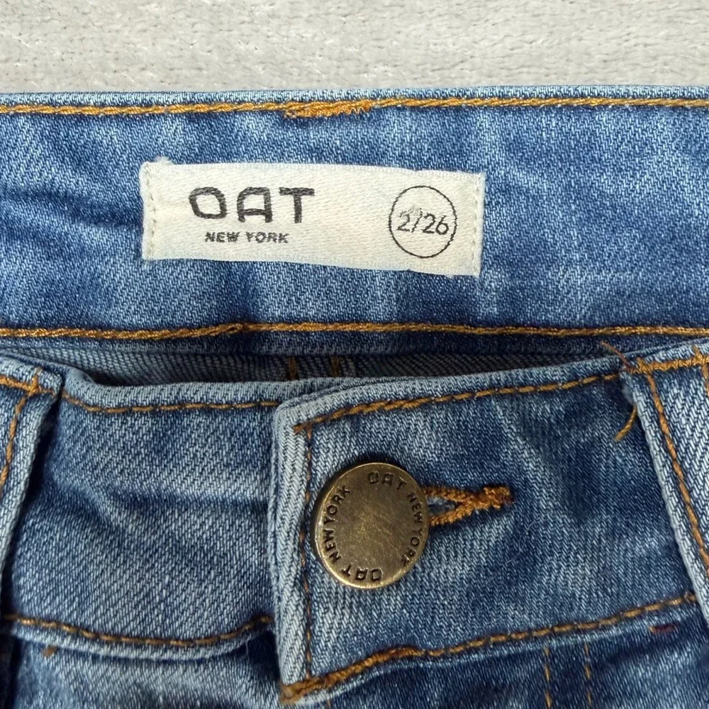 OAT New York Womens Straight Leg Jeans Light Wash RawHem Blue Size 2 26 P0192-CA